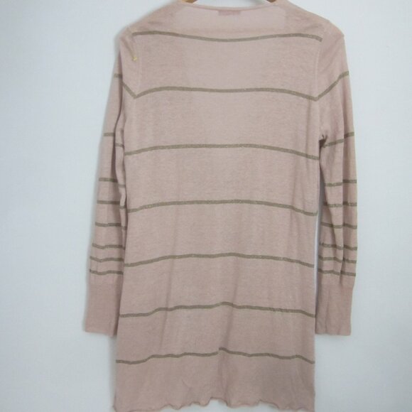 Wrap Womens 10 Mauve Pink Gold Metallic Stripe Linen LS Cardigan Sweater M - Picture 13 of 13